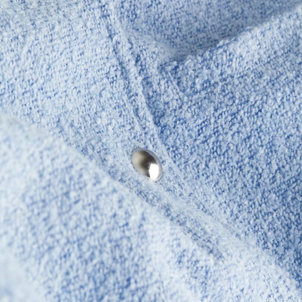 H&M Blue Boucle Oversized Cropped Collarless Button Front Jacket - Picture 2 of 3